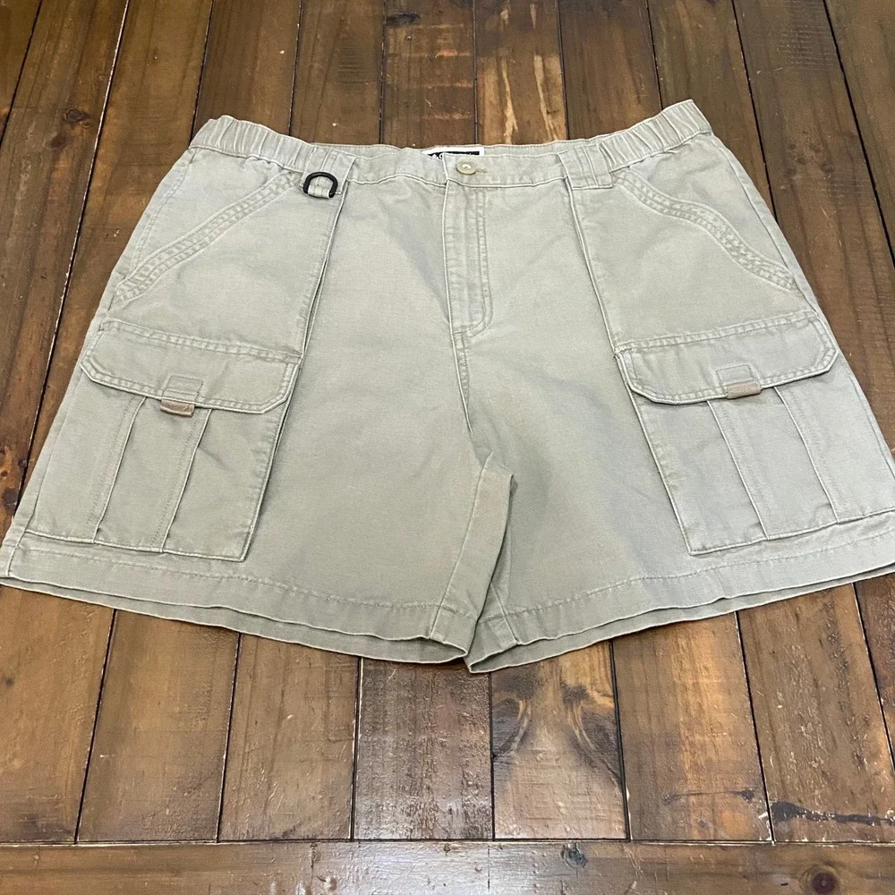 Columbia Mens Cargo Shorts Khaki Tan Cotton Canvas Elastic Waist Size Large 7in